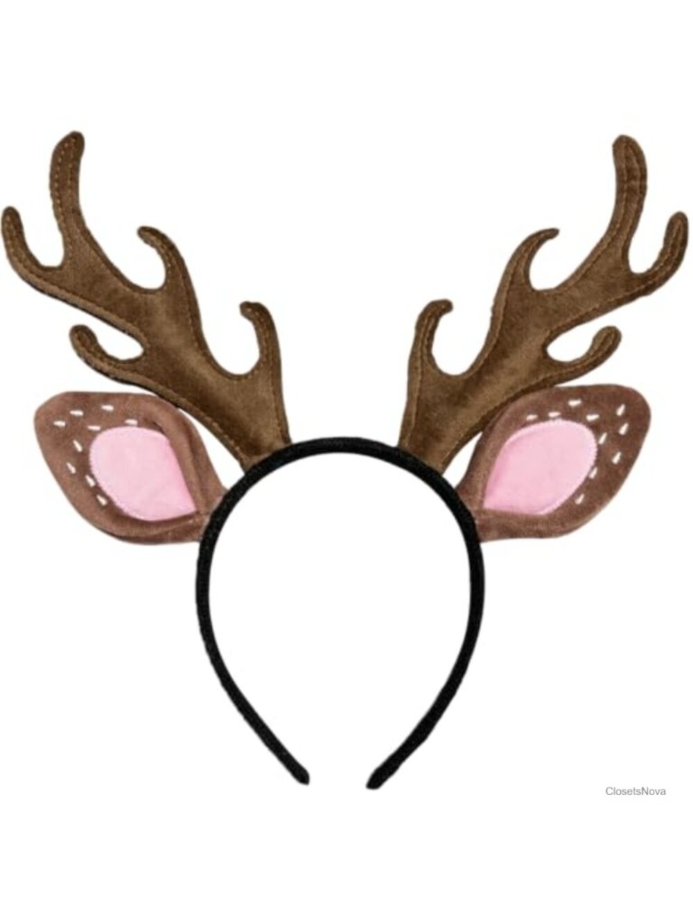 Plush Reindeer Antlers Headband Soft Deer Ears Costume Adult One Size